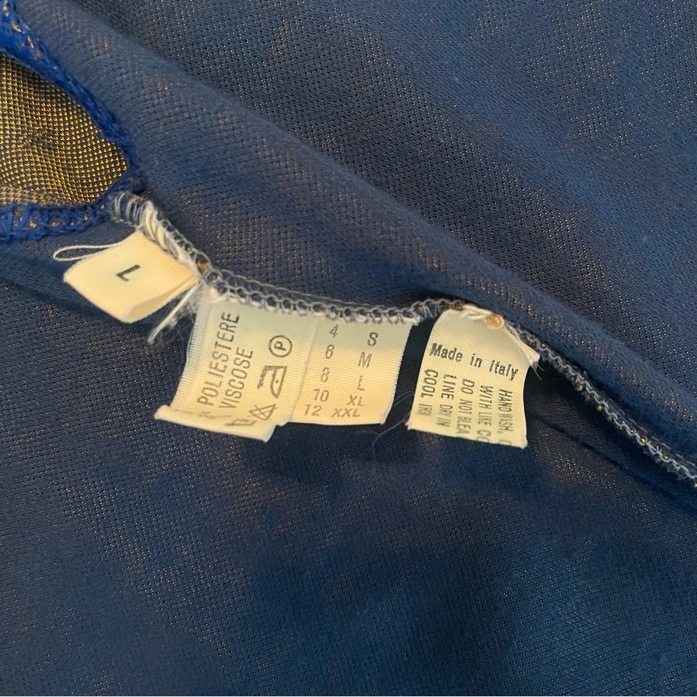RARE Vintage Alaia Paris Cap Sleeve Sculpted Bodycon Shift Dress - Gold/Blue - Picture 8 of 9